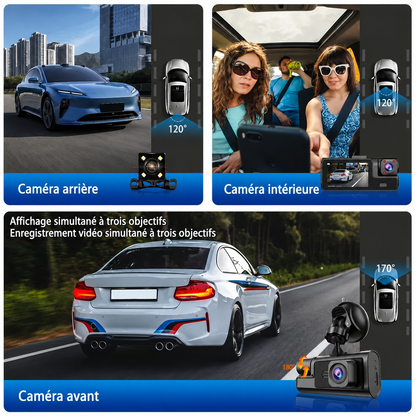 Dashcam 3 Objectifs WiFi | Avant, Arrière, Intérieur — Tout Filmé