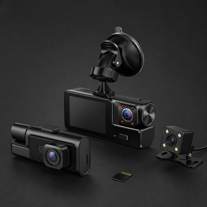 Dashcam 3 Objectifs WiFi | Avant, Arrière, Intérieur — Tout Filmé